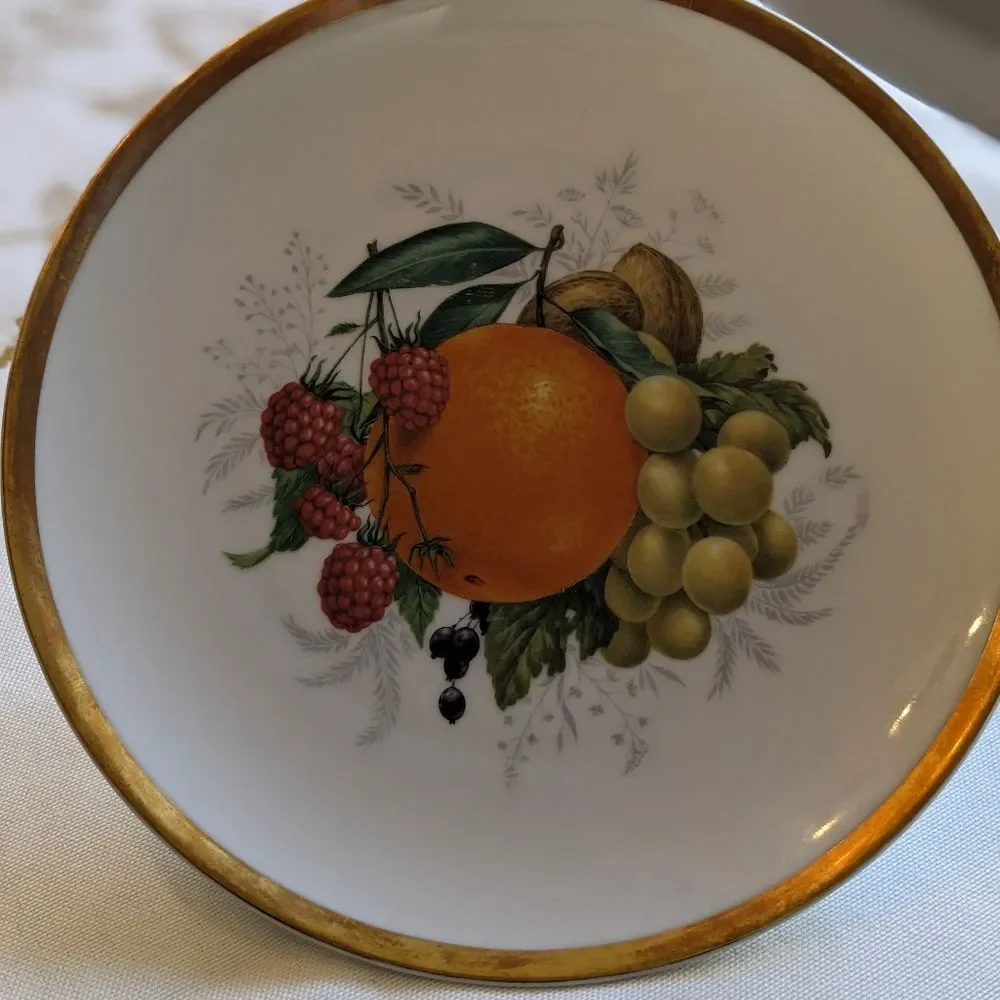 Winterling Schwarzenbach Bavaria Vtg Set of 3 Porcelain Salad Plates Fruit Gold